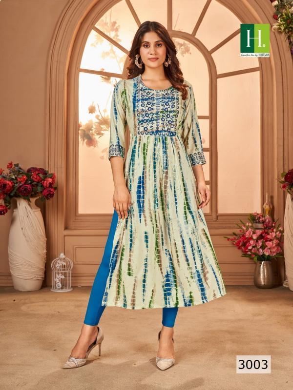 Hirwa Shibori Vol 3 Nyra Cut Rayon Designer Long Kurti Collection